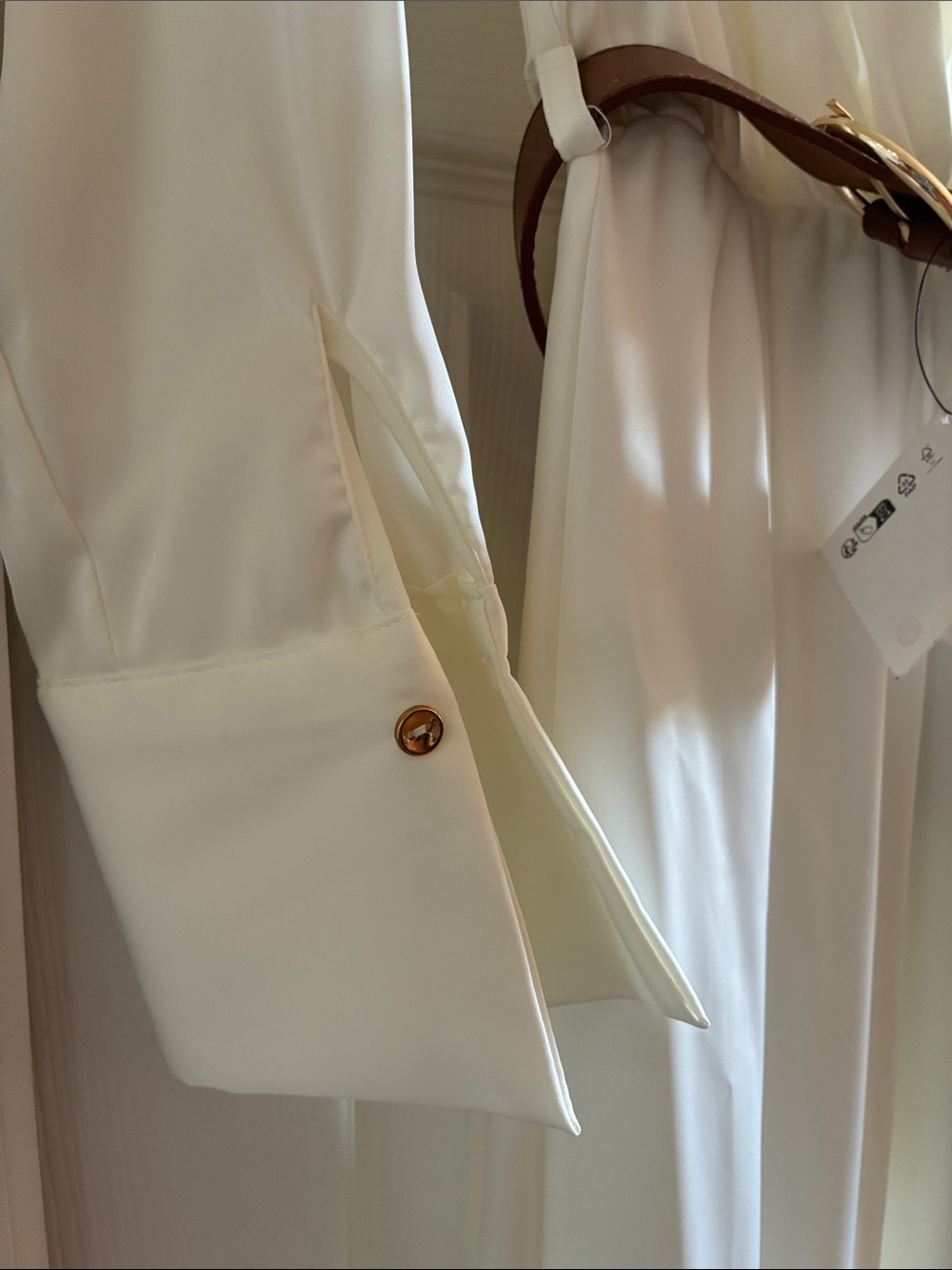 Zara Ivory Long Sleeve Midi Dress with Brown Belt - Picture 4 of 8